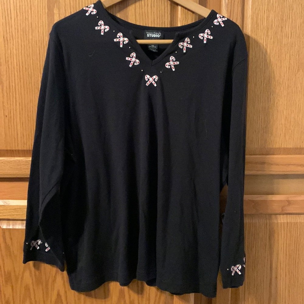 Ladies candy cane Christmas tops size 2X by designers, original studio joy